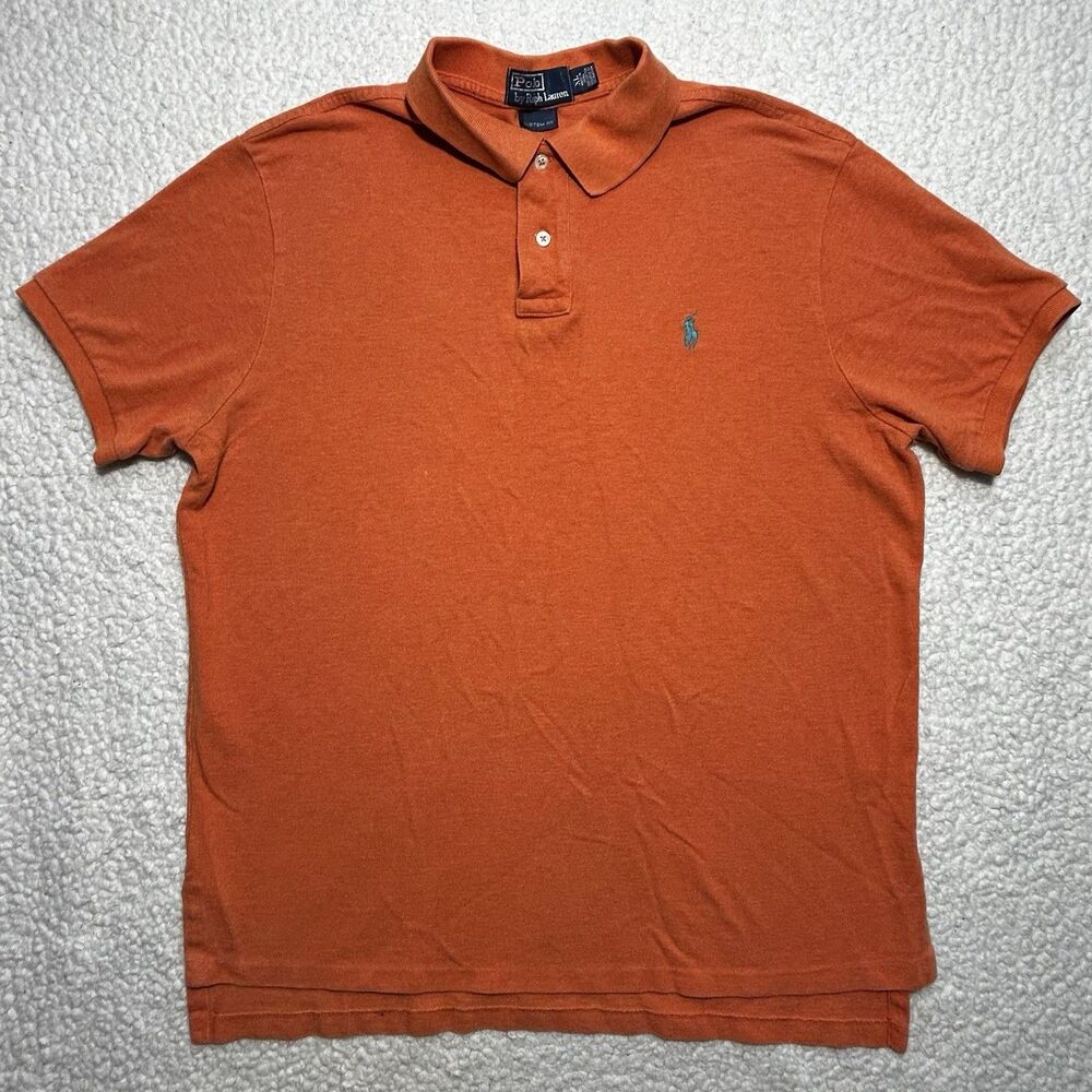 Polo Ralph Lauren Custom Fit Shirt Men XL Orange Short Sleeves 1/4 Button Cotton